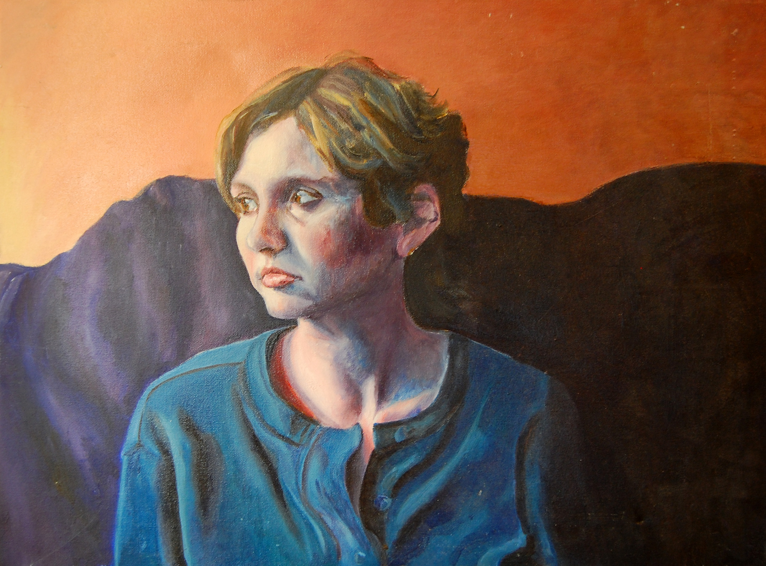 Oil painting self-portrait inspired by the song Lithium Sunset by Sting.