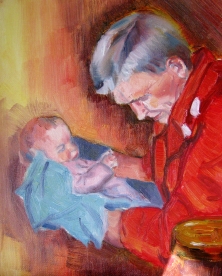 Dad and Holly, oil on canvas, 8 x 10 inches, Jodie Schmidt, 2011.